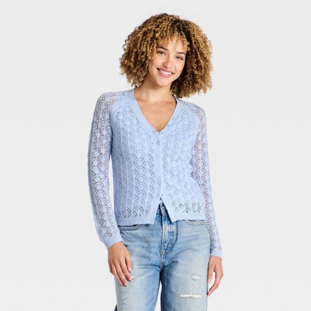 Women's Stitch V-Neck Cardigan - Universal Thread Blue M